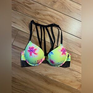 PINK neon floral push up bra